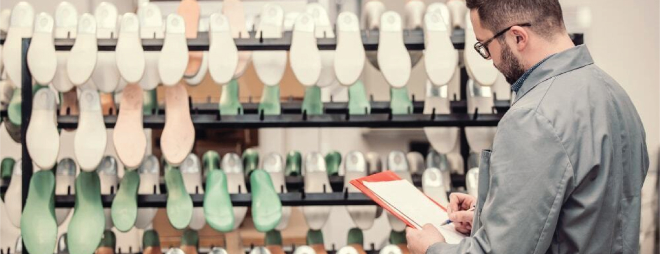 Footwear Manufacturing factory displaying the soles.